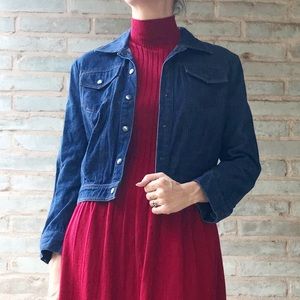 Anna Sui Jacket Jean Trucker Dark Wash Blue Cropped Denim